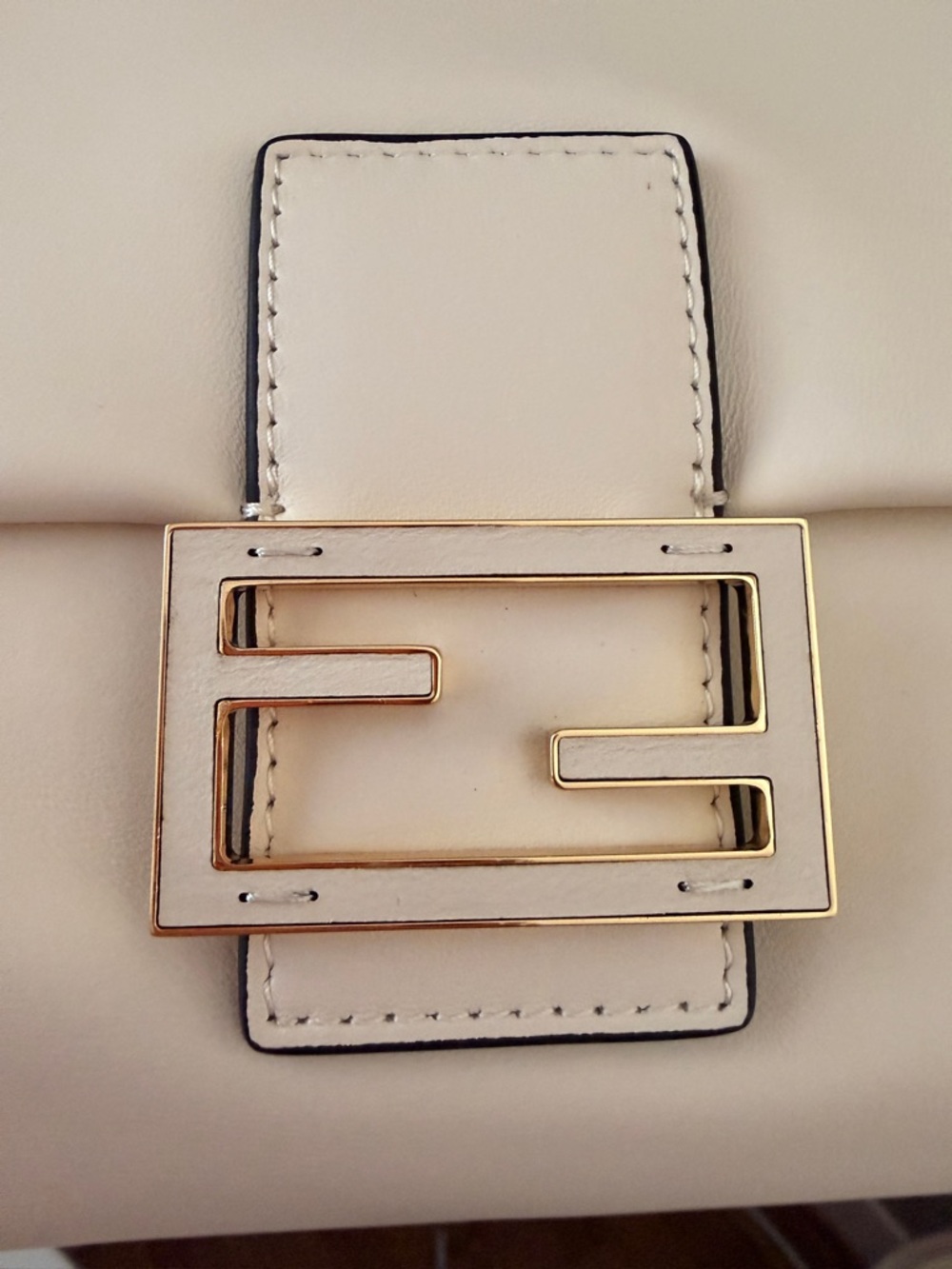 Cream Genuine Leather Medium Mamma Baguette with Gold Hardware - Picture 9 of 12